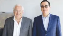  ?? (Marc Israel Sellem/The Jerusalem Post) ?? DAVID FRIEDMAN, (left), former ambassador to Israel, and Steven Mnuchin, former Treasury secretary, in Tel Aviv yesterday.