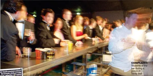  ?? ?? COMPLAINT: Students at the bar during a previous
Trinity Ball
