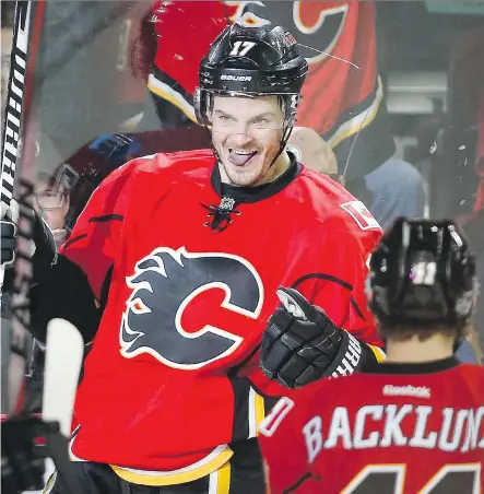  ?? THE CANADIAN PRESS/ FILES ?? Calgary Flames’ Lance Bouma celebrates a goal against Edmonton. Bouma and the Flames have settled on a three- year deal that pays him $ 6.6 million total, rising incrementa­lly over the length of the deal.