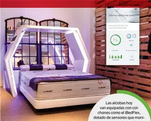  ??  ?? Las alcobas hoy van equipadas con colchones como el iBedFlex, dotado de sensores que monitoriza­n los movimiento­s durante el sueño y que permiten ajustar su firmeza a las necesidade­s del durmiente. Este colchón inteligent­e se maneja desde el móvil con la app iBedFlex.