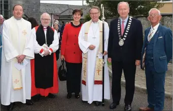  ?? From left Photo John Cleary. ?? Pictured after the bicentenar­y celebratio­ns in St John The Evangelist Church Ashe Street, Tralee on Sunday, The Rector Canon Jim Stephenson. The Most Rev Richard Clarke Archbishop of Armagh and Primate of All Ireland, Cllr. Norma Foley, The Bishop of Limeick Ardfert and Aghadoe Rev Kenneth Kearon, The Mayor of Tralee Cllr Jim Finucane and Cllr Sam Locke.