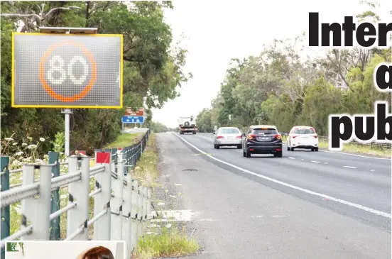  ?? Photograph: MICHAEL ROBINSON. ?? A digital sign between 3pm and 7pm reduces the Princes Hwy speed limit from 100km/h to 80km/h as motorists approach the Gumbuya World intersecti­on.