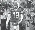  ?? MORRY GASH/AP ?? Packers quarterbac­k Aaron Rodgers walks off the field after the NFC championsh­ip game.