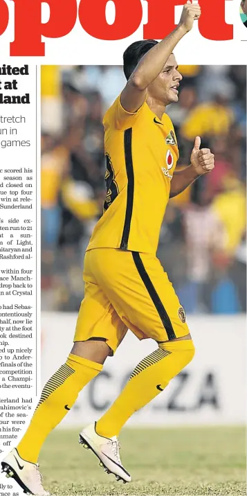  ?? / DIRK KOTZE / GALLO IMAGES ?? Gustavo Paez of Kaizer Chiefs celebrates after his goals set up a 2-1 win over Acornbush United in the Nedbank Cup last 16 round match at Kabokweni Stadium, Mbombela, yesterday.