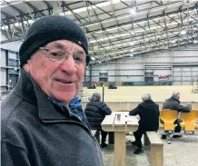  ??  ?? He’s the boss . . . Organising committee chairman Mike Joyce, of Wendon Valley. Below: Young blood . . . Glen Dene Station shepherd Nick Meiklejohn and Pip at the Southern Indoor Charity dog trial at Waimumu.