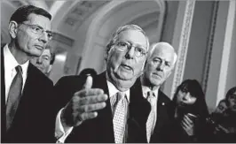  ?? J. SCOTT APPLEWHITE/AP ?? Senate GOP leader Mitch McConnell, center, says he’s no fan “of the president’s tweets.”