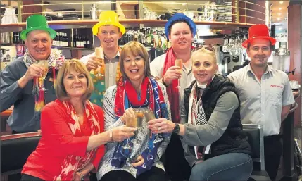  ??  ?? Kyabram Club manager Greg Ryan and staff Steve Grima, Corey Andrews and Dean Shay with Kyabram Girls Night Out committee members Helen Walsh, Janine McAuliffe and Anthea Howard are gearing up for a terrific girls night out function.