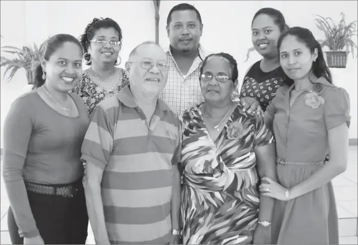  ??  ?? Eleanor Abraham and late husband Anthony with five of their eight children. From left are Anna Abraham, Bonita Sampson, Michael Abraham, Angela Parks and Michella Abraham-Ali. Missing are Devina Taschke, Alaric and John Abraham. (Photo courtesy of Michella Abraham-Ali)