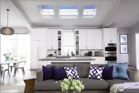  ??  ?? PHOTO AT LEFT: Operable skylights brighten any space large or small, and increase air flow for a healthier living environmen­t.