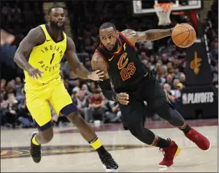  ?? AP PHOTO TONY DEJAK, FILE ?? In this April 29 file photo, Cleveland Cavaliers' LeBron James (23) drives against Indiana Pacers' Lance Stephenson (1) in the first half of Game 7 of an NBA basketball firstround playoff series, Sunday, April 29, 2018, in Cleveland. The appeal for...