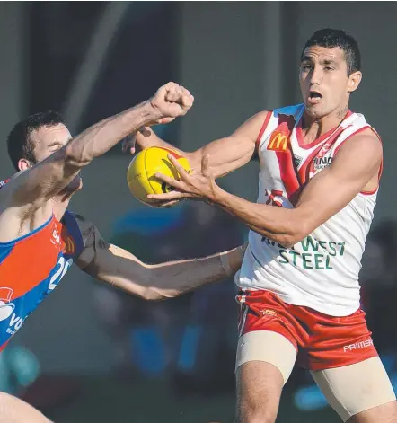  ??  ?? South Fremantle's Marlion Pickett (right) could be on his way to the Suns in the AFL.