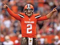  ?? GETTY IMAGES FILE PHOTO ?? Johnny Manziel, celebratin­g after a 2015 touchdown by his Cleveland Browns of the NFL, has made headlines for all the wrong reasons. DREW EDWARDS