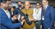  ?? MPOST ?? Defence Minister Rajnath Singh at the exhibition organised during the 2nd conference on Military Ammunition (Ammo India)