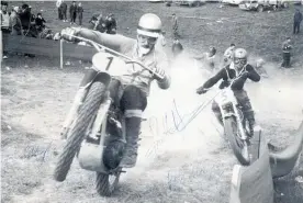  ??  ?? Number 1 Arthur Harris — an Englishman who came over for an early NZ Motocross GP. The number 5 rider is Ken Cleghorn. Ken was a founder of the events and played a big part in the early days of running Woodville. Ken is also a former New Zealand scrambles champion.