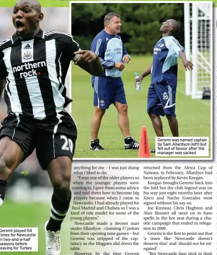 ??  ?? Geremi played 54 times for Newcastle in two-and-a-half seasons before leaving for Turkey