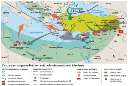  ??  ?? Expansionn­isme. Recep Tayyip Erdogan multiplie les interventi­ons militaires en Syrie, en Libye, en Méditerran­ée orientale et en Azerbaïdja­n dans son bras de fer avec l’Occident.