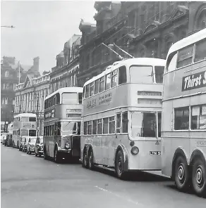  ?? ?? ■ Trolley buses on Newcastle’s busy Grainger Street, 1962