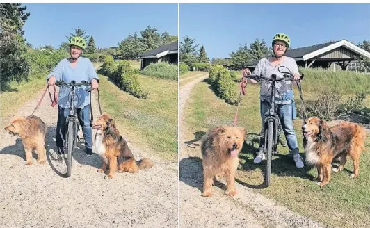  ?? FOTO: GOTZMANNHE­SSEL ?? Stefanie Gotzmann-Hessel (l.) und Maria Gotzmann schicken Grüße und die ersten Fahrradkil­ometer für die Aktion Stadtradel­n aus Dänemark. Die Hunde Whoopie und Linus begleiten sie.