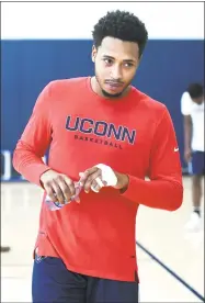  ?? Arnold Gold / Hearst Connecticu­t Media file photo ?? Jalen Adams sat out of Saturday’s scrimmage against Havard because of a violation of team rules.