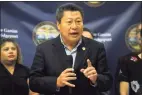  ?? Ned Gerard / Hearst Connecticu­t Media ?? State Sen. Tony Hwang, R-Fairfield, argued the proposed laws do not take into considerat­ion the difference­s between the state’s diverse communitie­s.