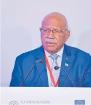  ?? Photo: SUPPLIED ?? Prime Minister Sitiveni Rabuka delivering his keynote address at the 3rd EU Indo-Pacific Ministeria­l Forum in Brussels.