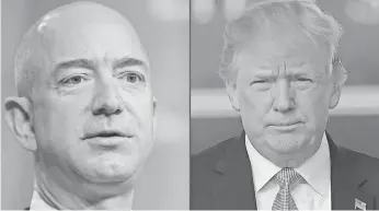  ?? MANDEL NGAN/AFP/GETTY IMAGES ?? Amazon, which has made Jeff Bezos, left, the world’s richest man, has been in Donald Trump’s cross hairs since before he was elected president.