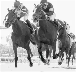  ?? BENOIT & ASSOCIATES ?? Insta Erma (right) wins the Swingtime Stakes at Santa Anita on Oct. 7. She is a top contender in the Grade 3 Megahertz.