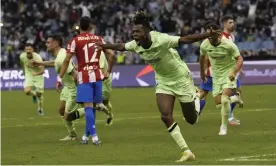  ?? ?? Nico Williams celebrates his winning goal in Riyadh. Photograph: Hassan Ammar/AP