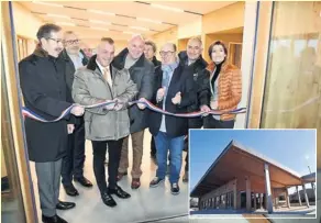  ?? Photo DR ?? Le maire, Patrick Margier, coupe le ruban pour inaugurer la salle André-Ozil, aux côtés notamment du président du club de La Verpillièr­e, Jean-Claude Portron (écharpe grise).