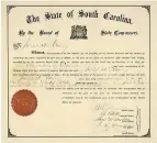  ??  ?? The state certificat­e declaring Rainey a U.S. representa­tive. Three signatorie­s—H.E. Hayne,
F.L. Cardozo, and H.W. Purvis— were also African
American.