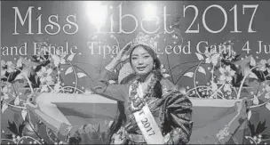  ??  ?? Tenzin Paldon, Miss Tibet 2017. Miss Transqueen India 2017 Nitasha from Kolkata flanked by first runnerup Loiloi from Manipur (left) and second runnerup Ragasya from Chennai.