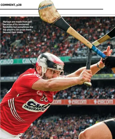  ??  ?? Hurleys are made from ash because of its renowned flexibilit­y but sometimes the top players can push them beyond their limits