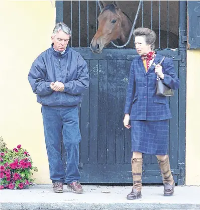  ?? PHOTO: LIAM BURKE/PRESS 22 ?? Purchasing missions: Britain’s Princess Anne on a visit to Clonshire Stud in recent years with owner Bryan Murphy.