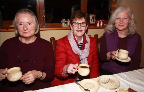  ??  ?? Iris Hill, Gwen Poole and Lisa McBride at the Daffodil Day coffee morning at the home of Ivan and Mary Rynhart, Ballyfoley, Camolin.