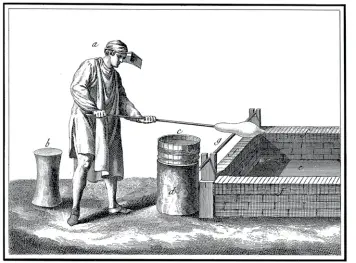  ??  ?? Glass on a pontil before blowing: from Diderot’s Pictorial Encycloped­ia (1751)
