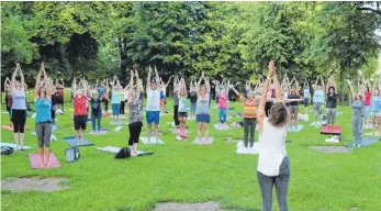  ?? FOTOS: TANJA BOSCH ?? Mehr als 100 Menschen praktizier­ten Yoga unter freiem Himmel auf dem Gigelberg.