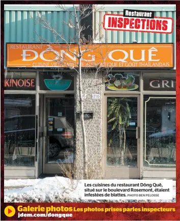  ?? PHOTO BEN PELOSSE ?? Les cuisines du restaurant Dông Quê, situé sur le boulevard Rosemont, étaient infestées de blattes.