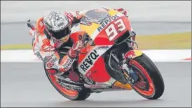  ?? AP ?? ▪ Spain's MotoGP rider Marc Marquez during the second practice session in Sepang on Friday.