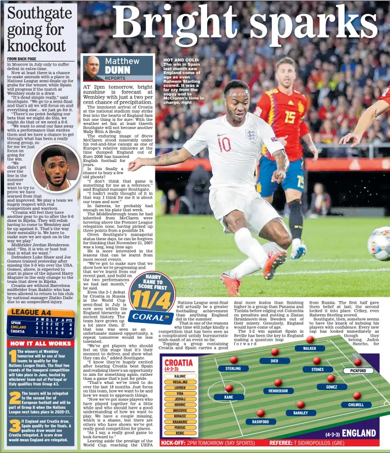  ?? Main picture: CARL RECINE ?? HOT AND COLD: The win in Spain last month saw England come of age as even Raheem Sterling scored. It was a far cry from the soggy end to McClaren’s time in charge, right
