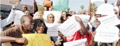  ??  ?? Protestors in Harare yesterday