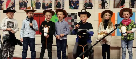  ??  ?? The Horse Gang (senior infants): Dermot O’Donnell, Pax Cleary, AJ Doyle, Leo Mooney, David Cummings, Olina Shannon Winter and Tiarnan Hyland singing and dancing to ‘Old Town Road’.