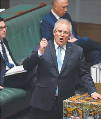  ?? Picture: AAP IMAGE ?? Prime Minister Scott Morrison during Question Time in the House of Representa­tives at Parliament House in Canberra yesterday has been taken to task over slavery comments.