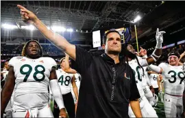  ?? MARK BROWN/GETTY IMAGES ?? Head coach Manny Diaz, who said on his radio show that losing to Tech last year “has to put a bad taste in our mouths,” is expecting the Hurricanes to disregard the Jackets’ 1-5 record when they come to Miami on Saturday.