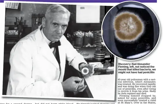  ??  ?? Discovery: Had Alexander Fleming, left, not noticed the mould that killed bacteria, we might not have had penicillin