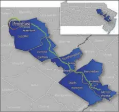  ?? GRAPHIC COURTESY OF PENNEAST PIPELINE CO. LLC ?? PennEast Pipeline Co. has proposed to construct a 120-mile-long undergroun­d natural gas transmissi­on line that would stretch from Dallas Township in Pennsylvan­ia to Hopewell Township in New Jersey.