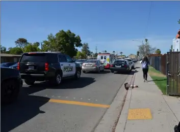  ?? PHOTO JULIO MORALES ?? a large presence of Calexico Police Department personnel was visible at Calexico High school on Monday following the arrest sunday of a student who is alleged of making an online threat to shoot at the campus.