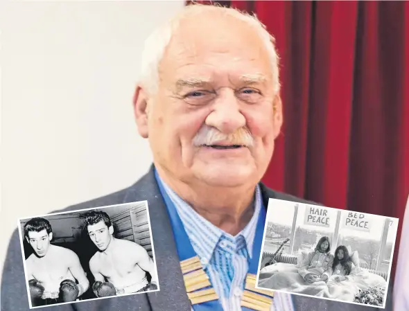  ?? ?? Main image: Arliss during his chairmansh­ip of Carnoustie Community Council. Left: Ronnie and Reggie Kray, and John Lennon and Yoko Ono.