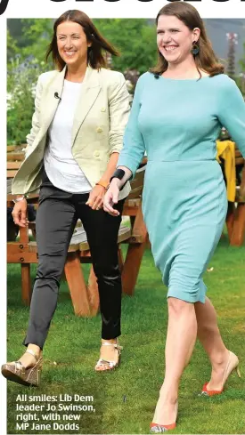  ??  ?? All smiles: Lib Dem leader Jo Swinson, right, with new MP Jane Dodds