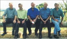  ?? ?? Organisers of the Galtee Harriers Hunt Chase in 2001, l-r: Michael Lynch, Michael Ryan, Jim Carey, John Casey and Eamonn Hanrahan taking some time out for a chat.