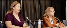  ?? TAMARA MARKARD — GREELEY TRIBUNE ?? Democrat Yadira Caraveo, left, and Republican Barb Kirkmeyer — candidates for Congressio­nal District 8 — answered a variety of questions during the Latino Issues Forum on Thursday at the University of Northern Colorado, in Greeley.